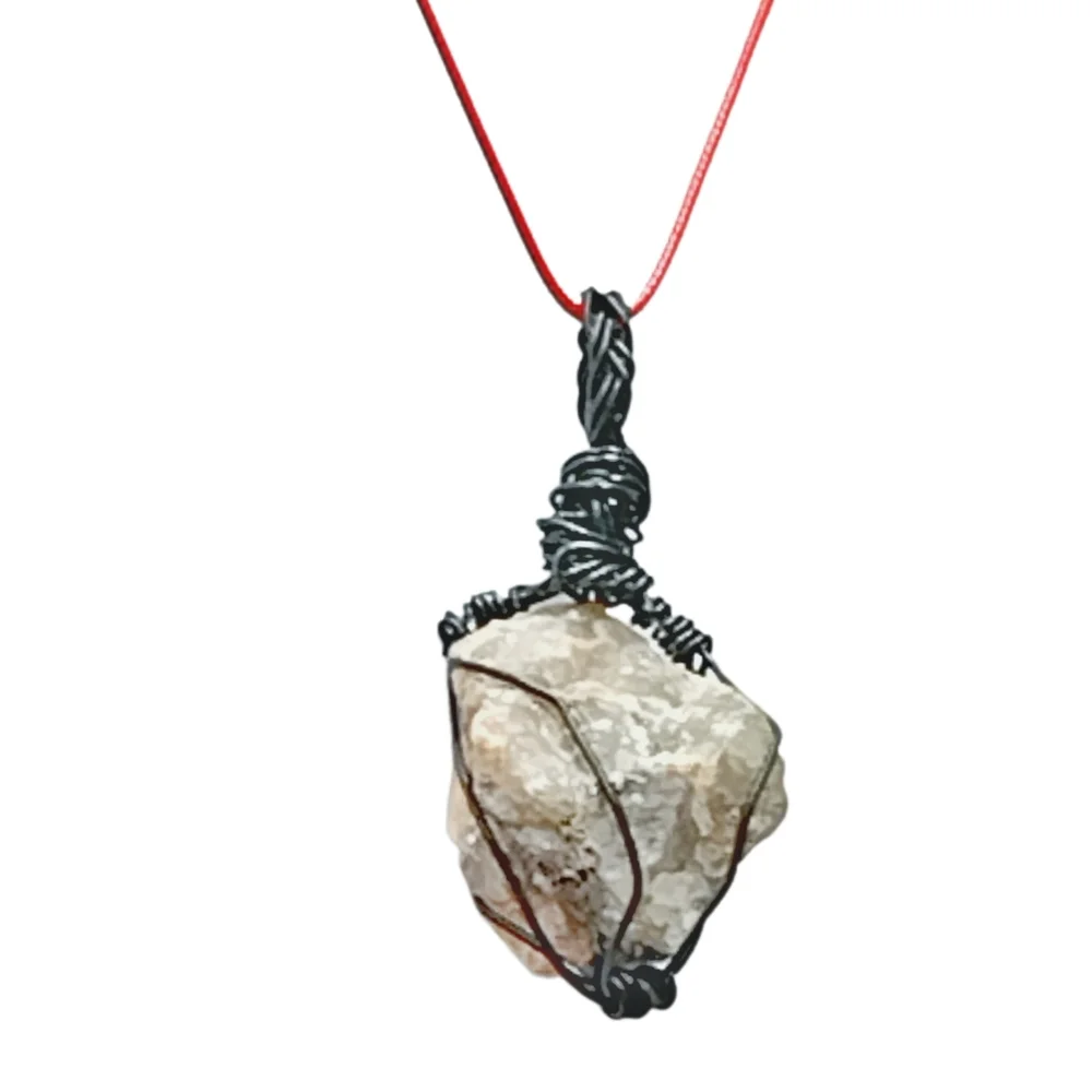 Raw Pink Quartz Statement Necklace w/ Red Leather Cord | NWOT